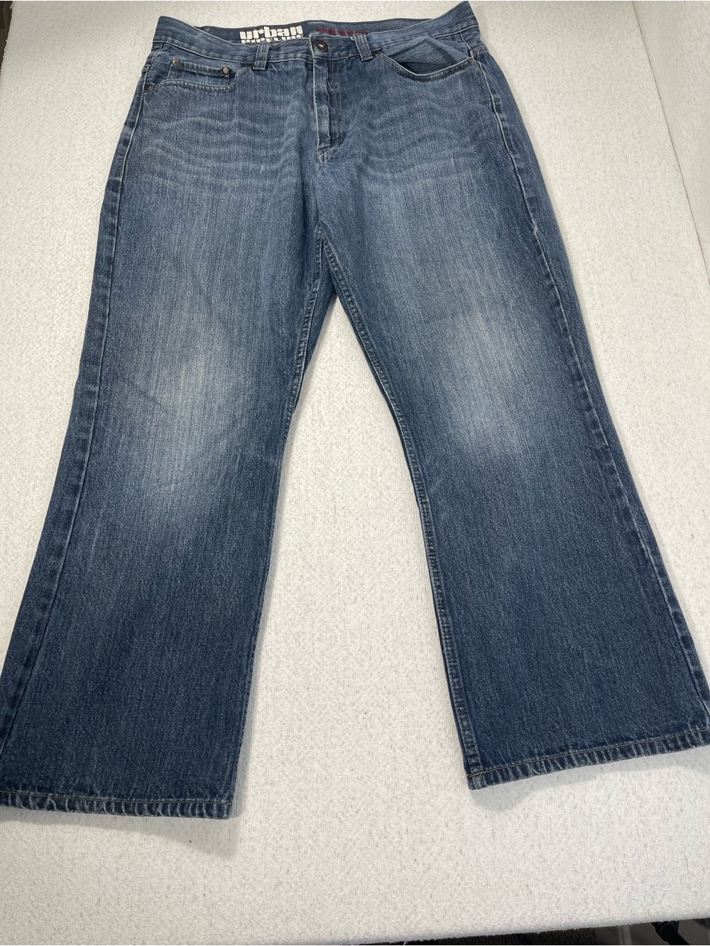 Urban Pipeline Men’s Bootcut Jeans Loose Fit (M)Wash Blue Denim Distressed.#0532
